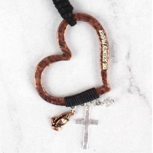 Tri-Tone Heart Charm Pendant Cord Necklace